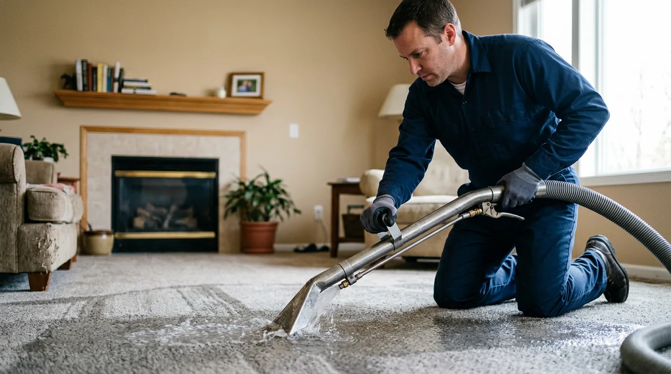 Water damage restoration technician working near Alvin, IL